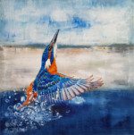 Flüchtiges Blau, Eisvogel Nr. I, Acryl & Pigmente auf Leinwand, 60 x 60 x4 cm