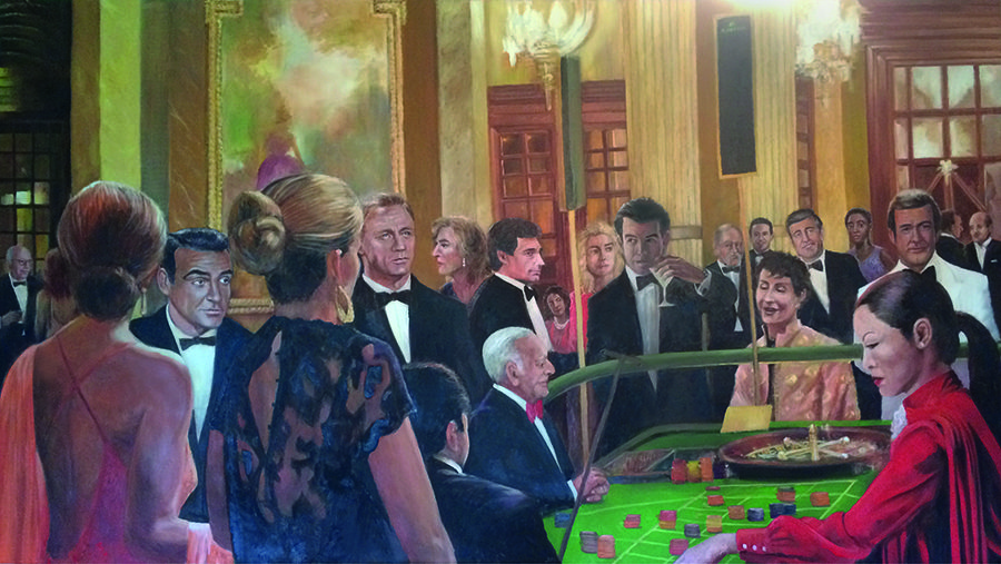 Alle James Bonds im Casino Monte Carlo, 270 x 140 cm